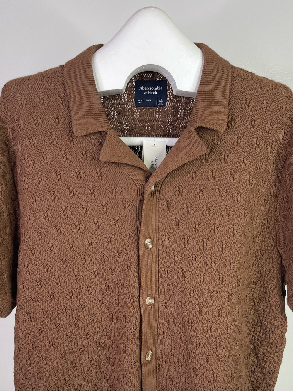 Abercrombie & Fitch Cable Knit Polo Shirt Brown Cotton NWT Mens Size Large Tall
